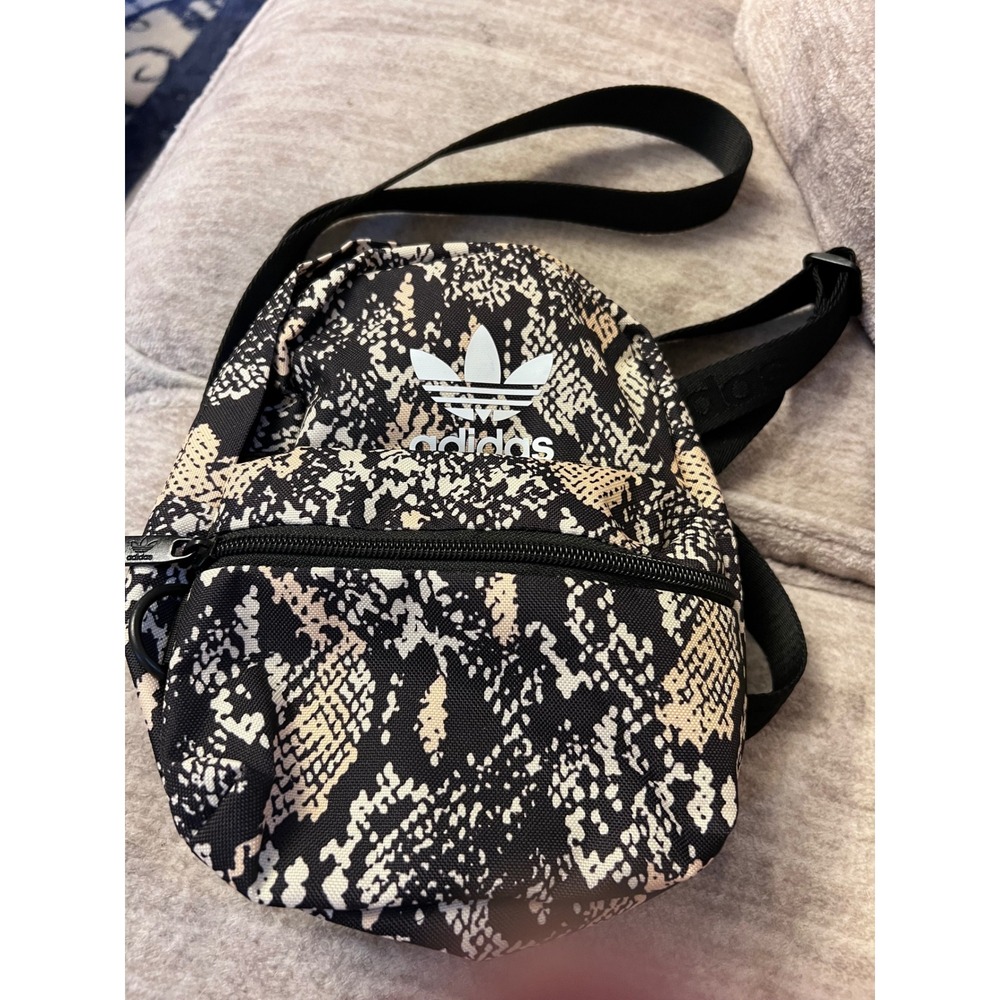 Adidas Originals Mini Backpack Crossbody Bag Snakeskin Animal Print Black Tan
